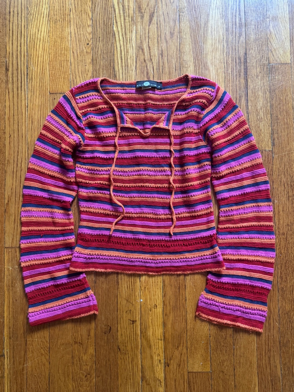 It's Our Time Striped Knit Sweater - Red, Pink, Orange, Purple